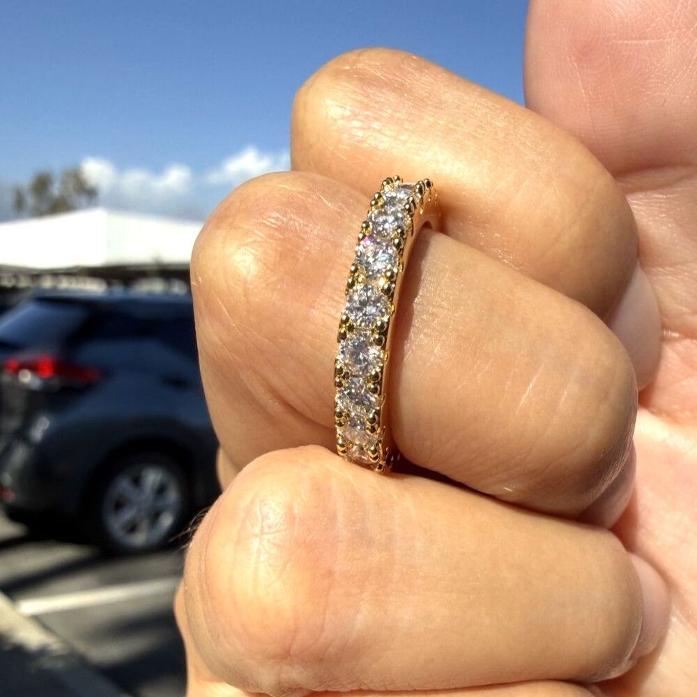 Round Moissanite Eternity Band Ring Size 6 - Rhodium Plated - Gold Tone